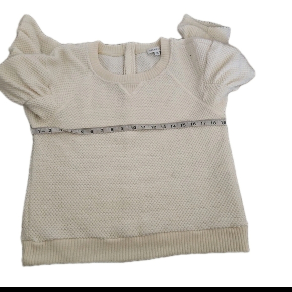 See By Chloe Womens Cream Waffle Knit Ruffled Puff Sleeve Alpaca Blend Sweater 8 - Picture 13 of 14